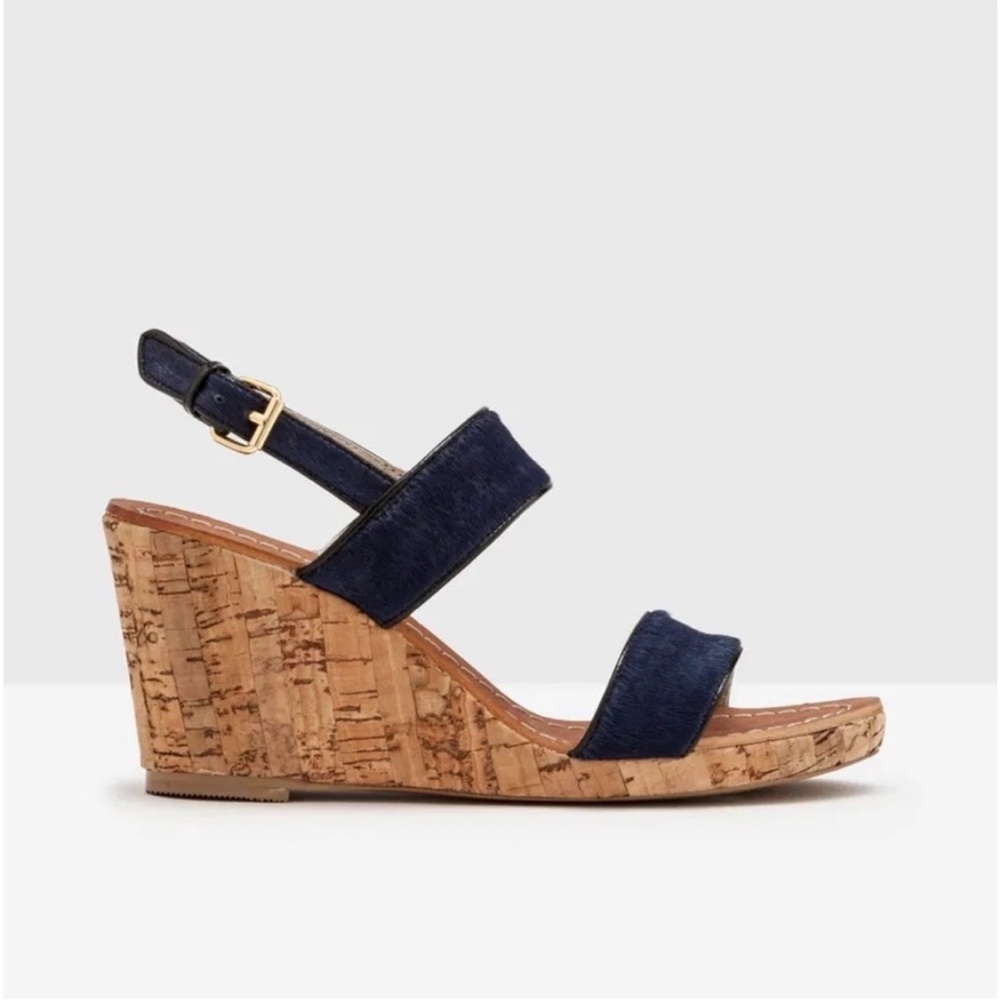 Boden | Women’s Black Cowhair Leather Straps Louisa Cork Wedge Sandals Size 8